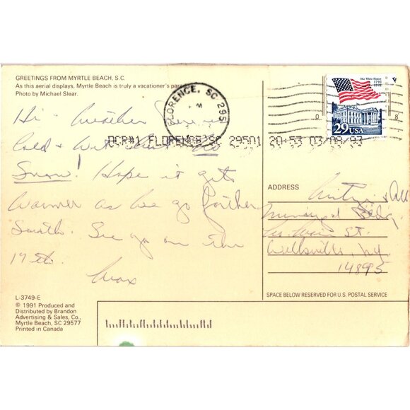 Myrtle Beach South Carolina Vintage Postcard Posted 4x6 - Picture 2 of 2